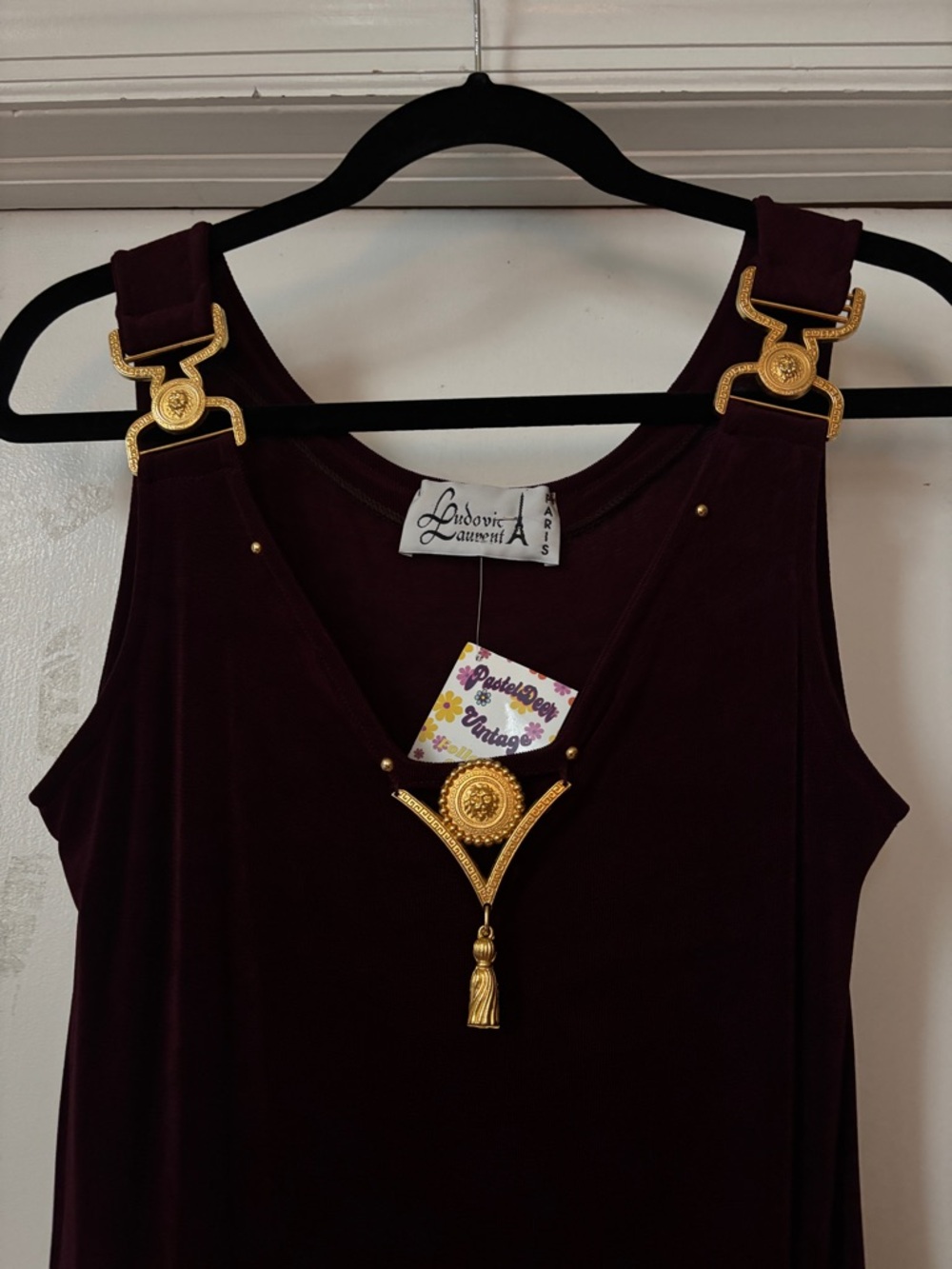 Ludovici Laurent Burgundy Dress with Gold Hardware